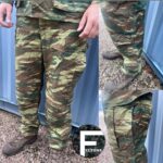 Genuine Greek Army combat trousers in popular Lizard Camo design, in a range of sizes.