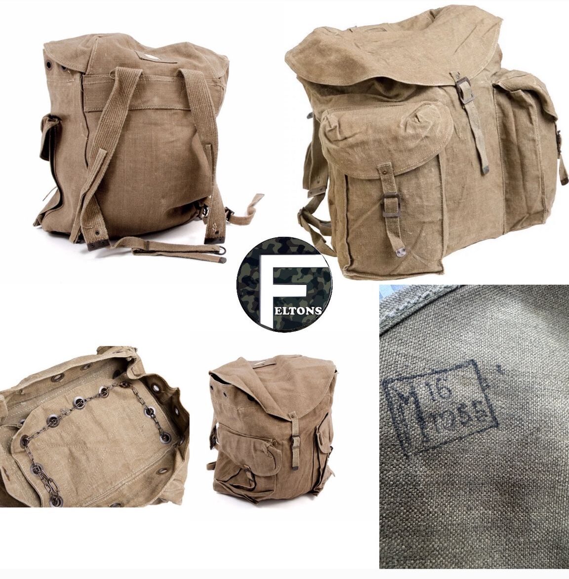 Original vintage 1950s Italian army rucksacks (un issued)