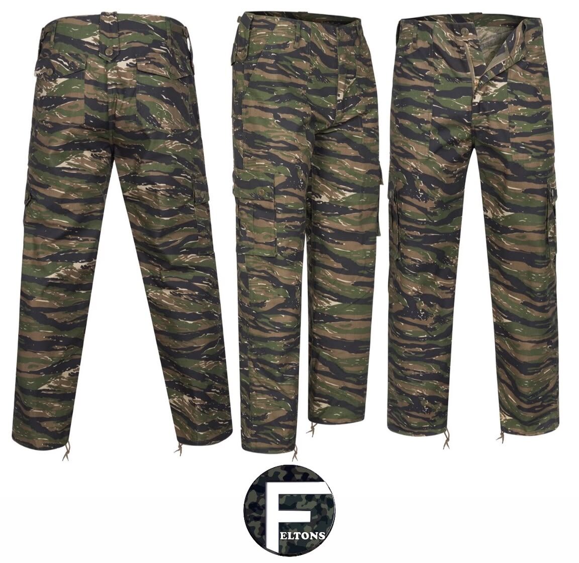 BRAND NEW M65 military style combat trousers Tiger stripe pattern