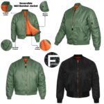 New Bomber Jacket MA1 Flight Pilot US Air Force Military Padded Biker Coat Available in Olive & Black